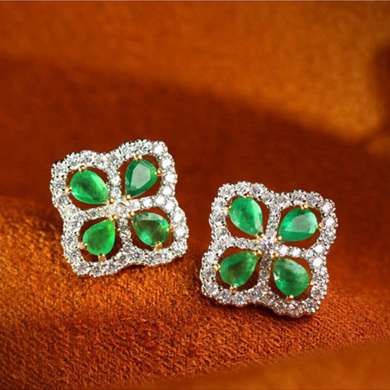 Marla Emerald Clover Set - Green Gemstone Stud Earrings (Pair) [EGTJALFG]