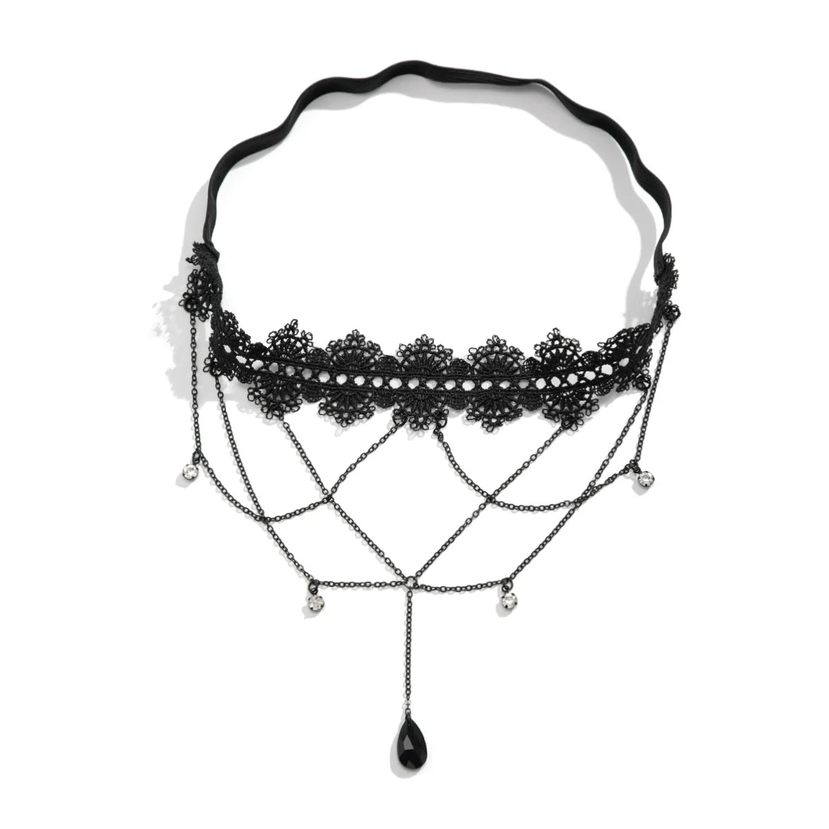 Katalina Lace Crystal Thigh Chain - Black
