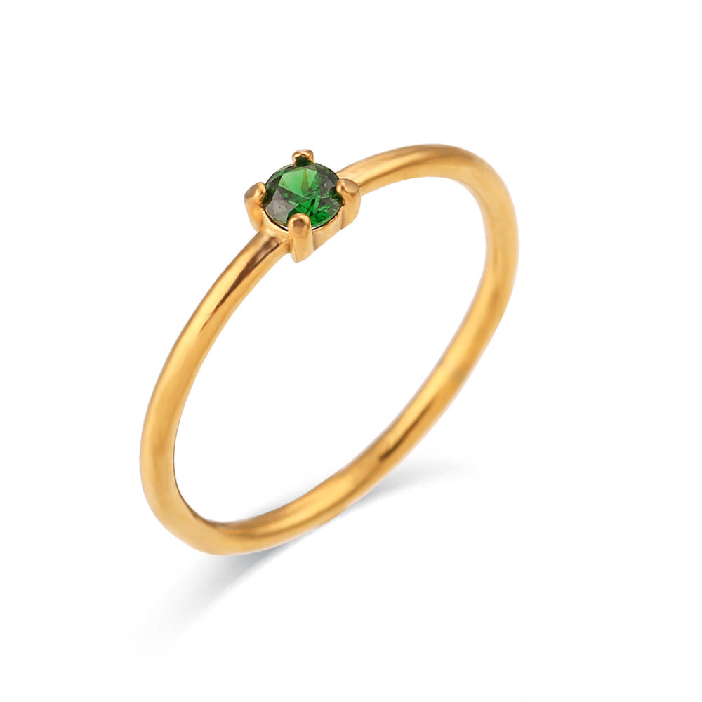 Kenzley Dainty Birthstone Ring - Green Zircon [03XX9H4B]
