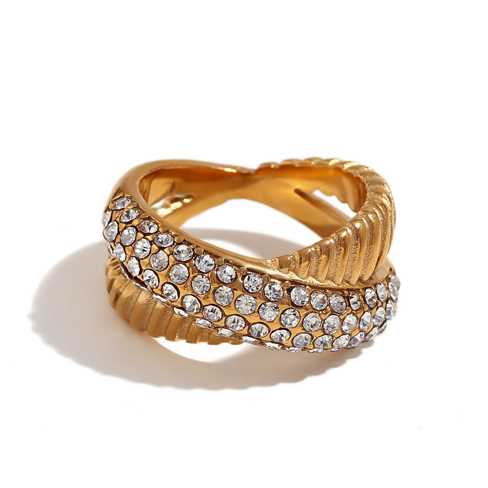 Avri Geometric Ring Collection - Cross Diagonal Rhinestone Ring - Gold - Size 6 [1SINCQQ8]