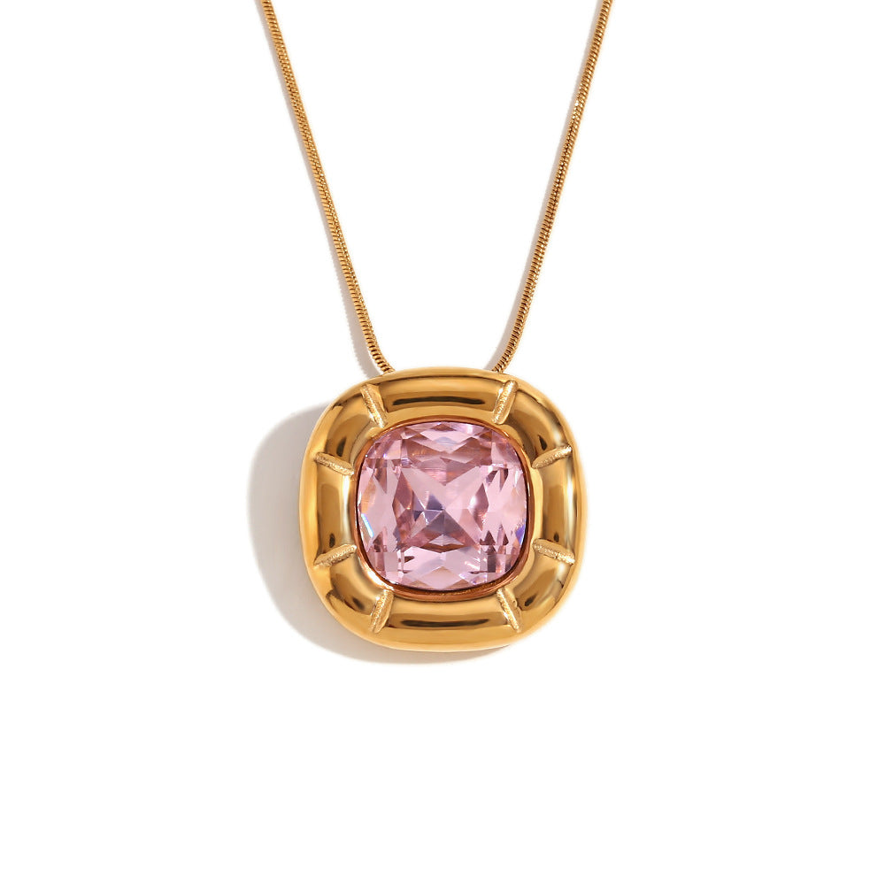 Amayra Zircon Bloom Jewelry - Necklace - Gold Pink Zircon [PS3EYGMW]