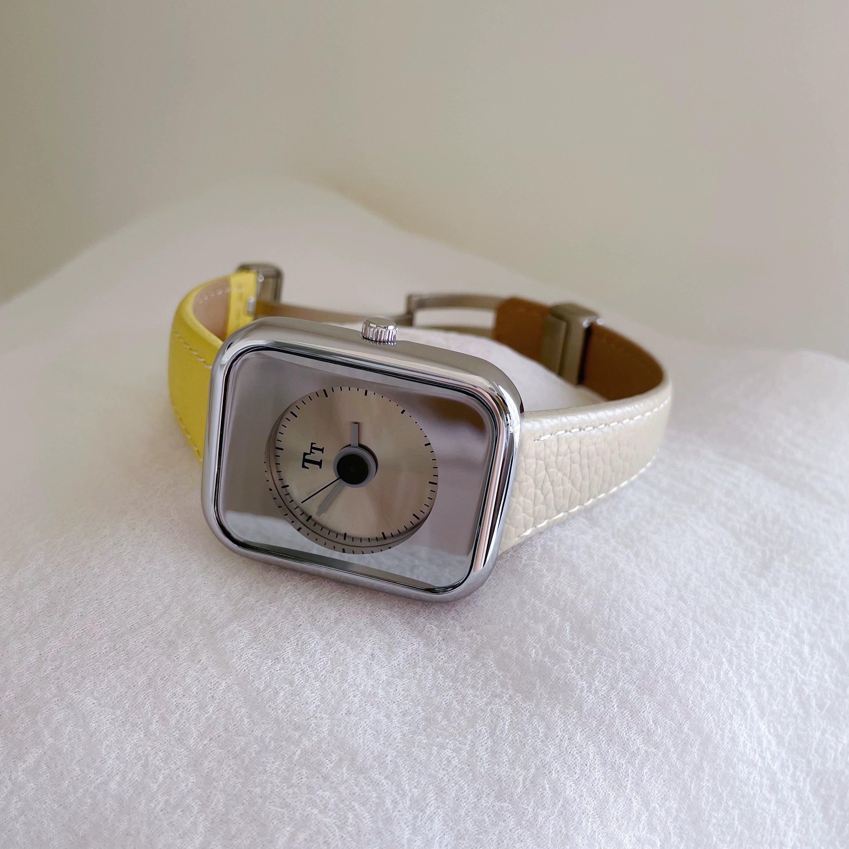 Embry Contrast Leather Square Watch - Beige Contrast [MDK64NB3]