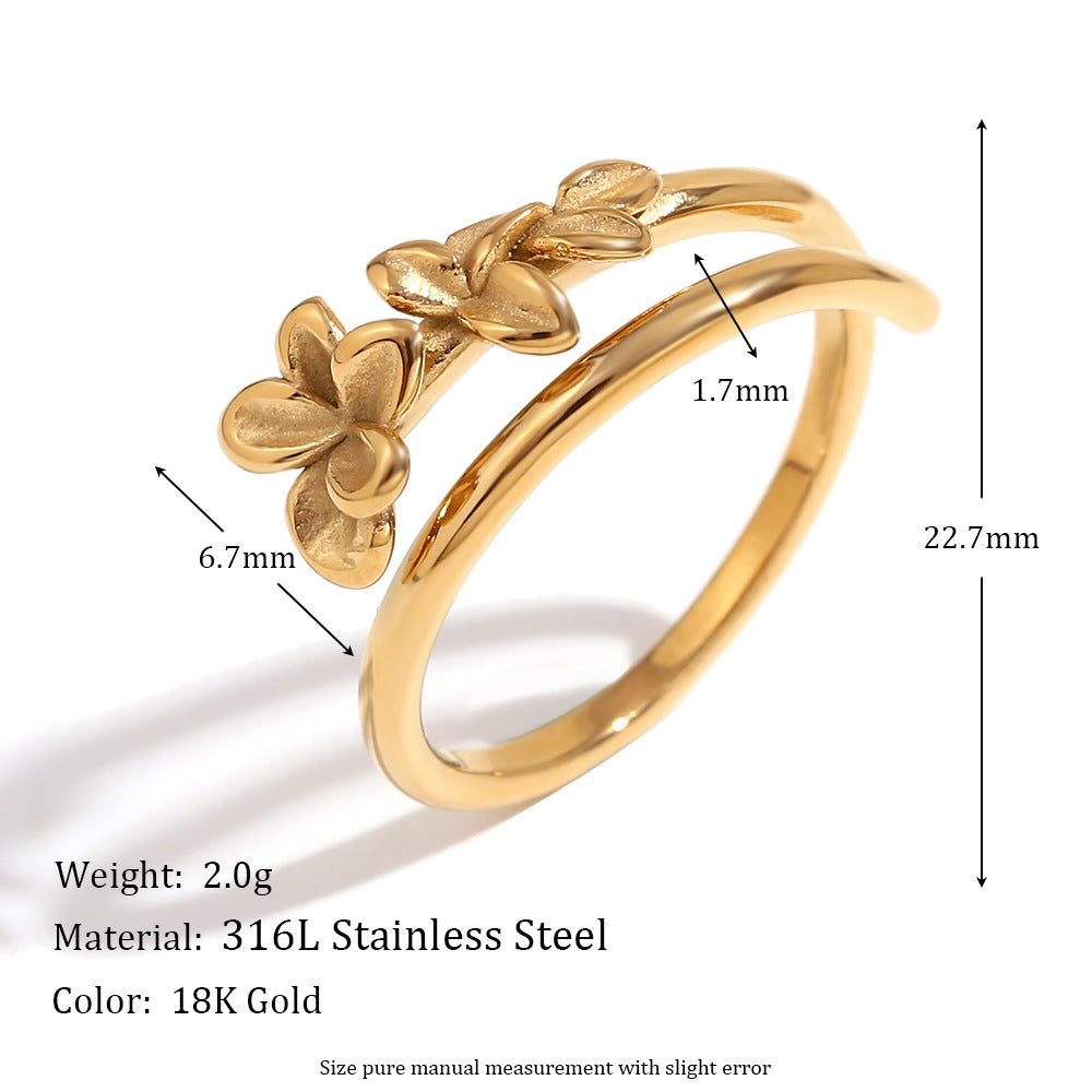 Catelyn Double Polaris Ring - Double Layer Three Flower Open Ring - Gold [RNMMUIJ4]