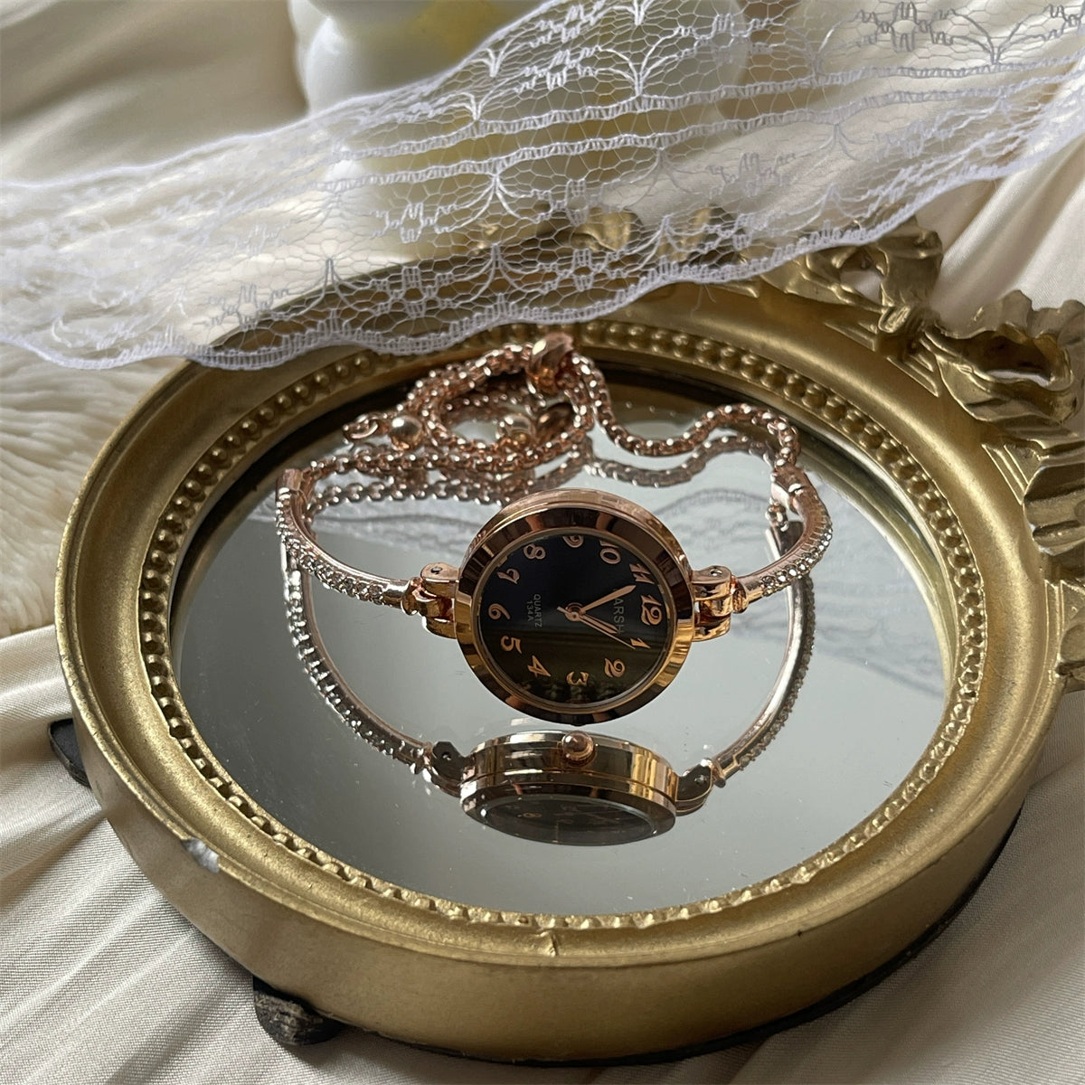 Mana Chain Link Bracelet Watch - Rose Gold Black Face [J0O25SFT]