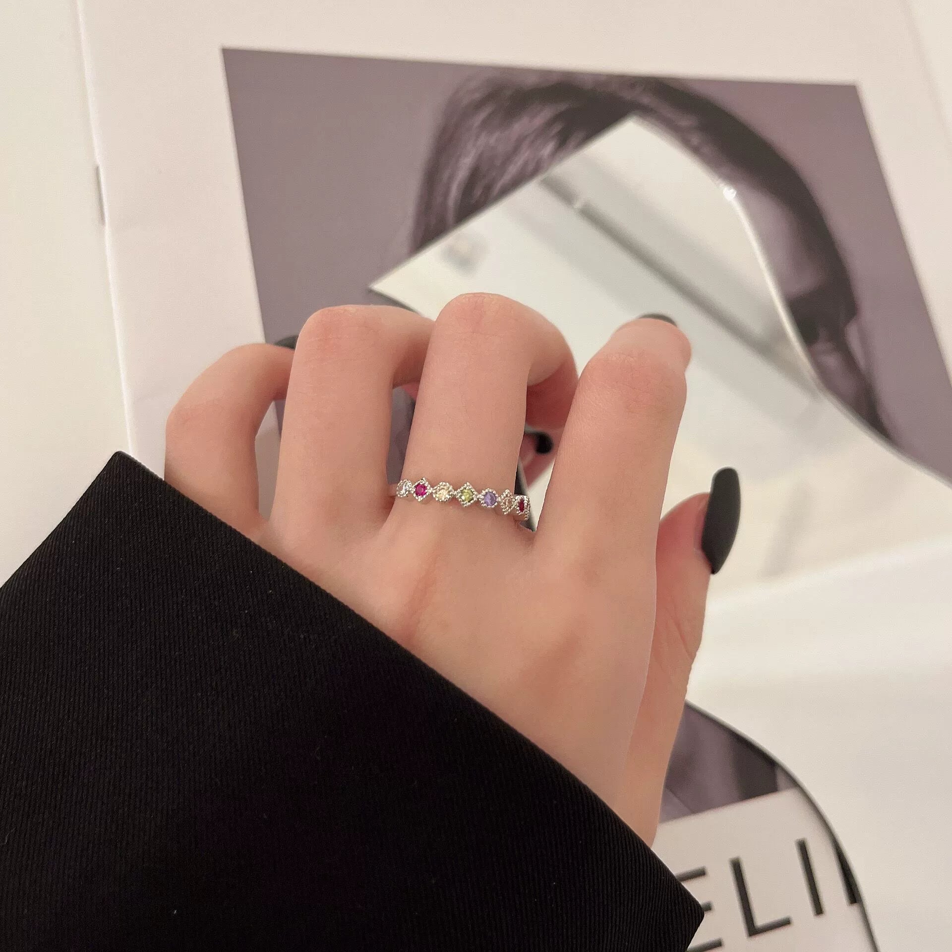 Kassidee Colorful Sugar Cube Ring - White Gold Plated (Copper Base)