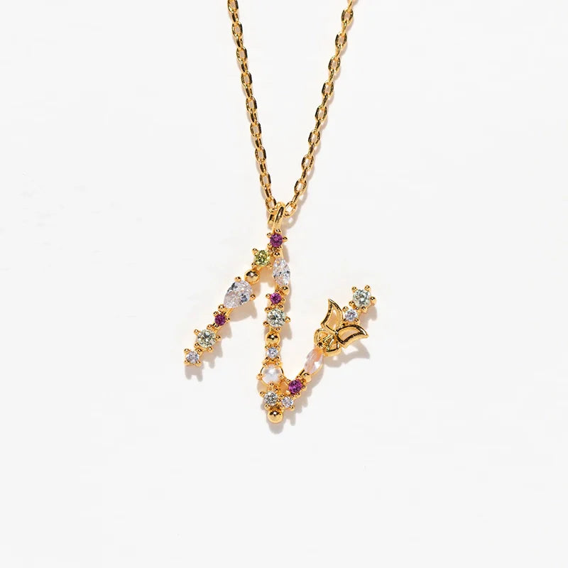 Joelle Golden Butterfly Initial Necklace - N Initial