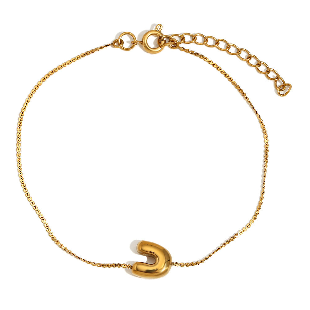 Ilah Bubble Letter Chain Bracelet - Bubble Letter U - Gold [SBWRJO7Y]