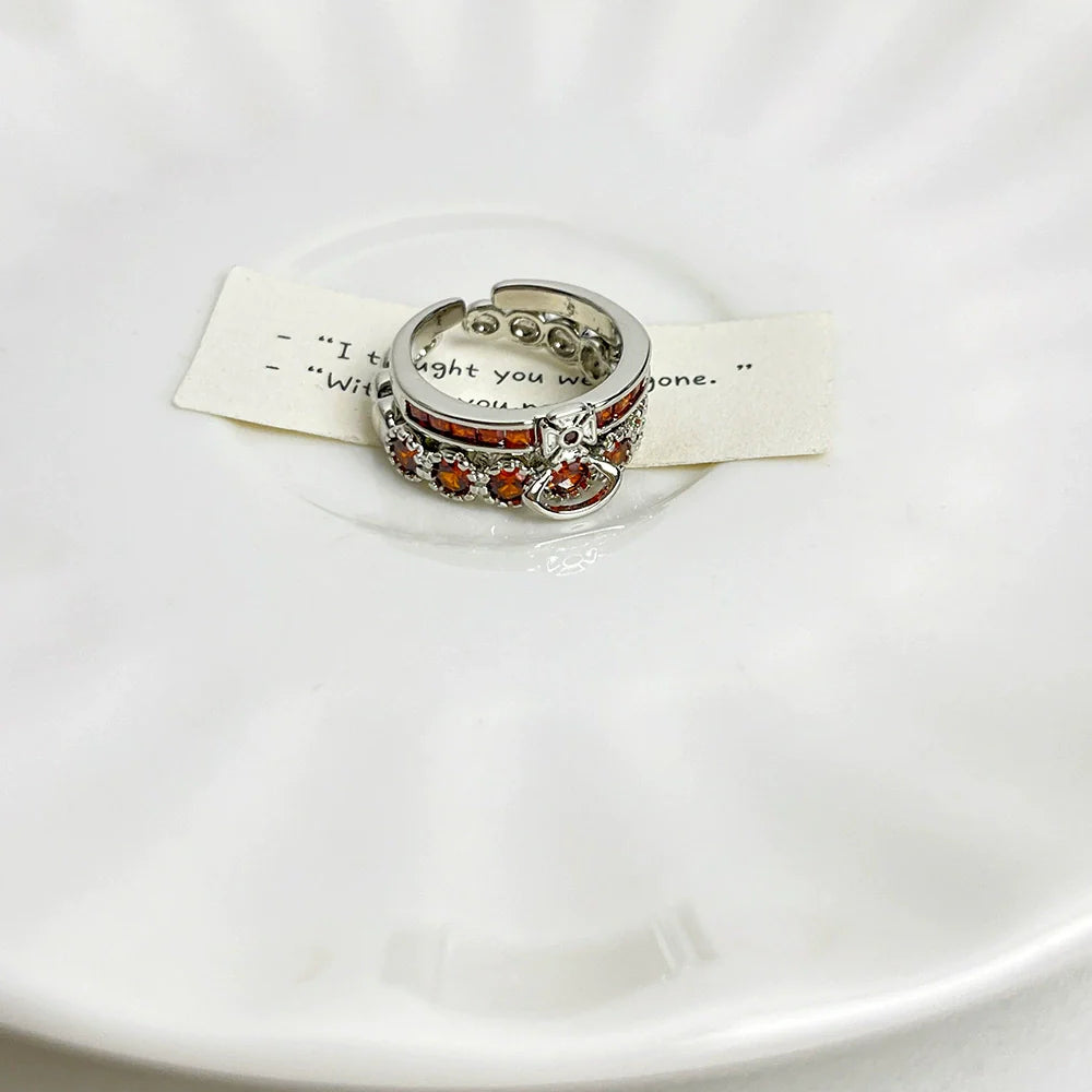 Lamiyah Cosmic Detachable Ring Set - Red Sparkle Two-Piece Detachable