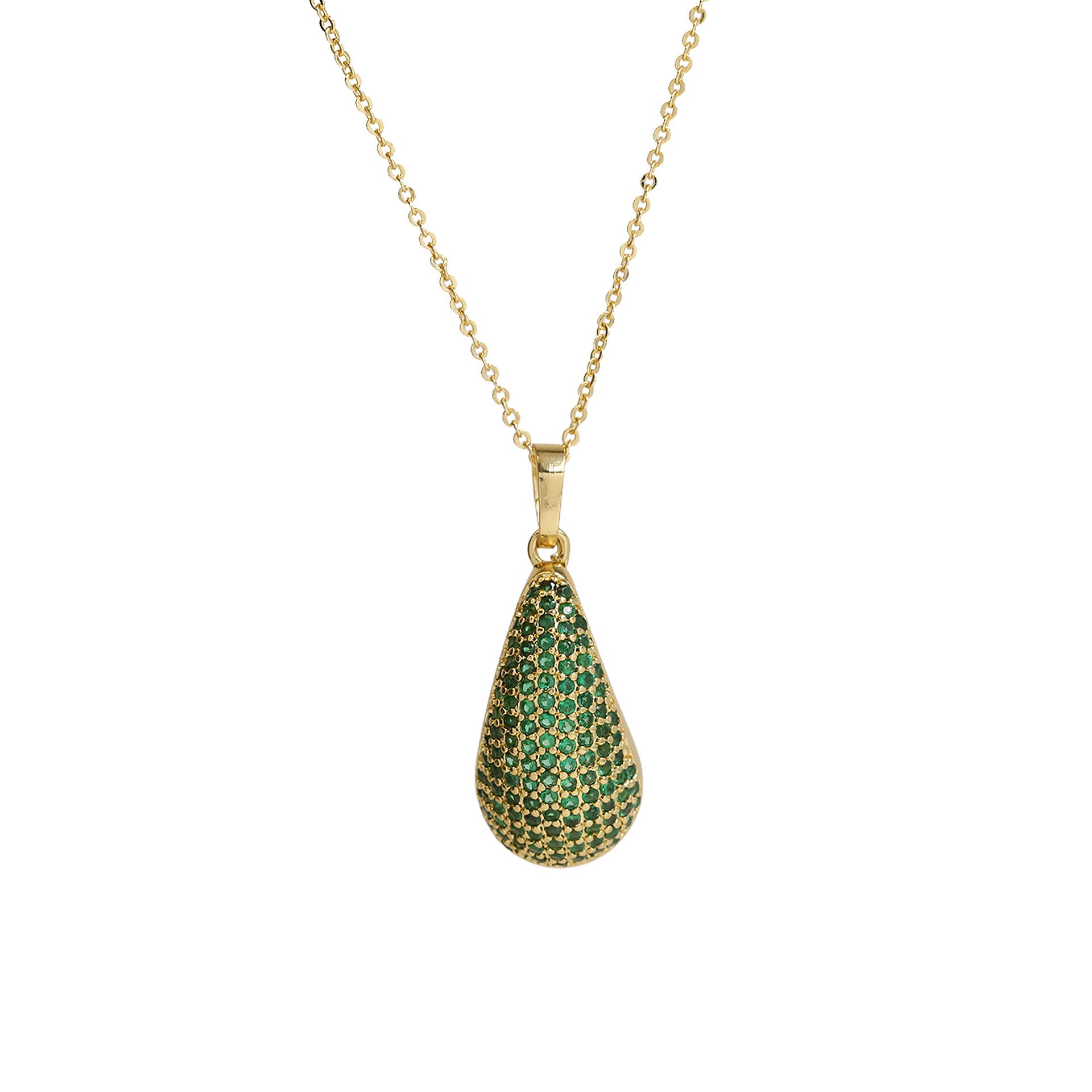 Anjali Zircon Teardrop Pendant Necklace - Green Zircon Necklace [IKGCREW6]