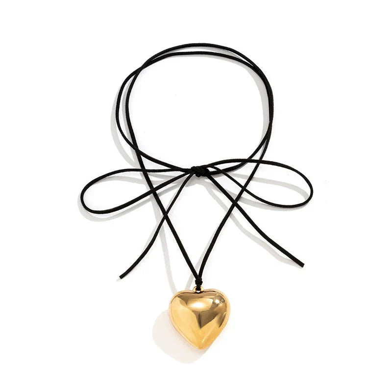 Jariyah Velvet Heart Choker - Velvet Cord Gold