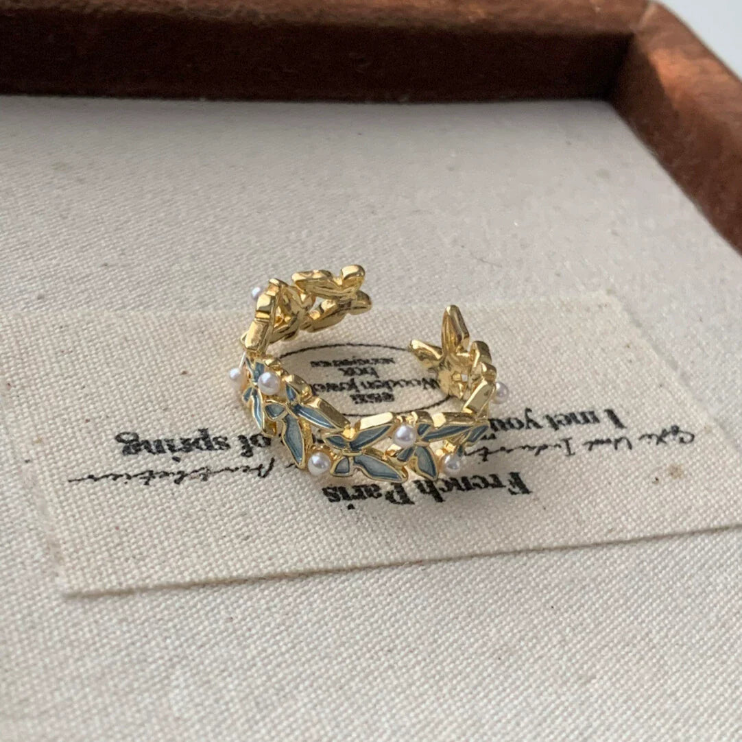 Breonna Enamel Pearl Butterfly Ring - Enamel Butterfly Ring
