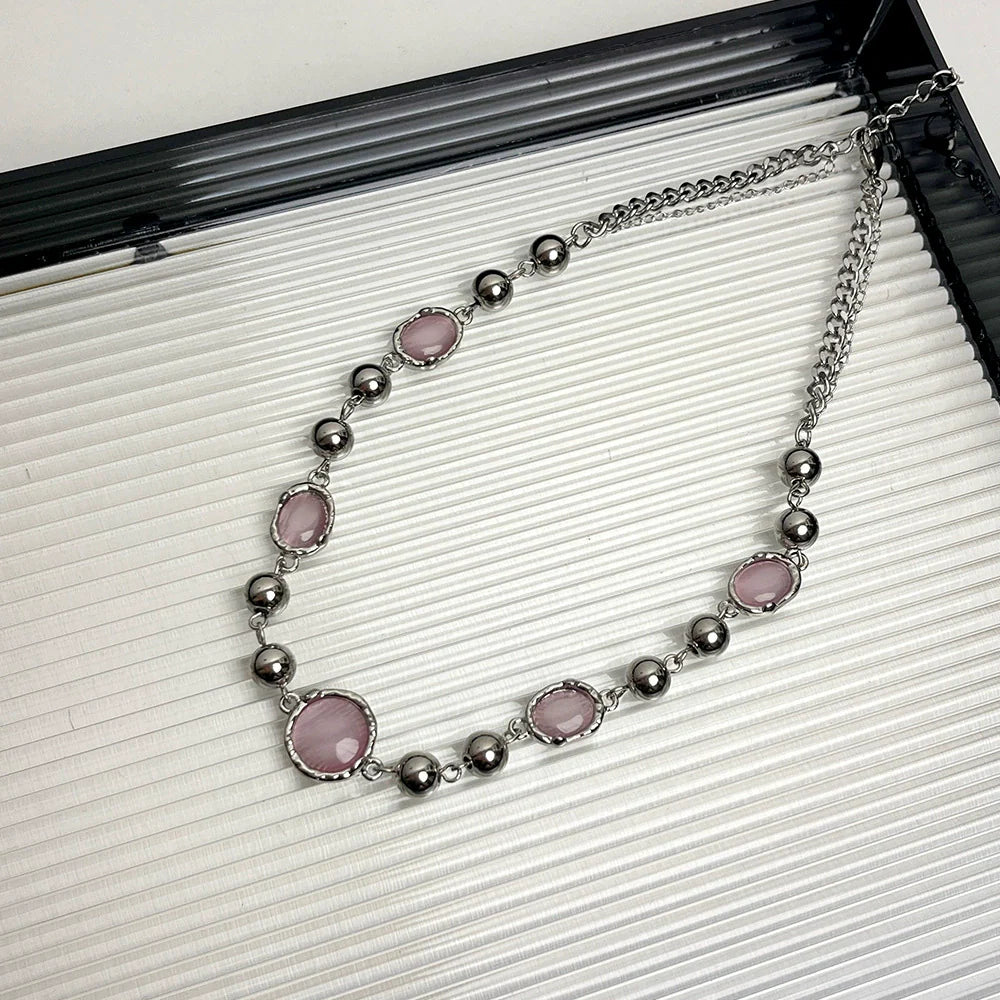 Ahuva Cat Eye Stone Necklace - Pink Cat Eye Stone Necklace
