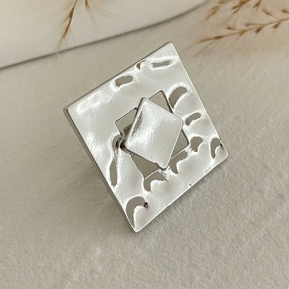 Adalida Geometric Statement Ring - Hollow Square Silver