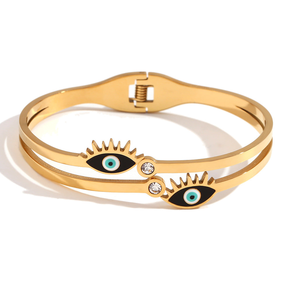 Roman Golden Eye Chain Bracelet - Black Enamel Eyelash Eye Spring Buckle Bracelet - Gold [F5I2DSQ2]