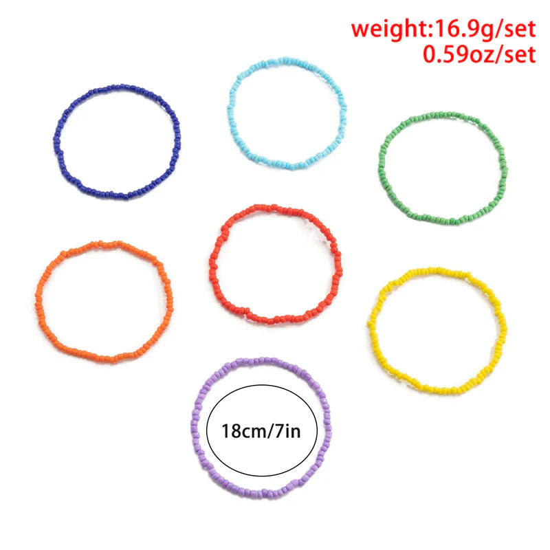 Aniah Rainbow Beaded Stack - Colorful Bracelets (7 Pcs)