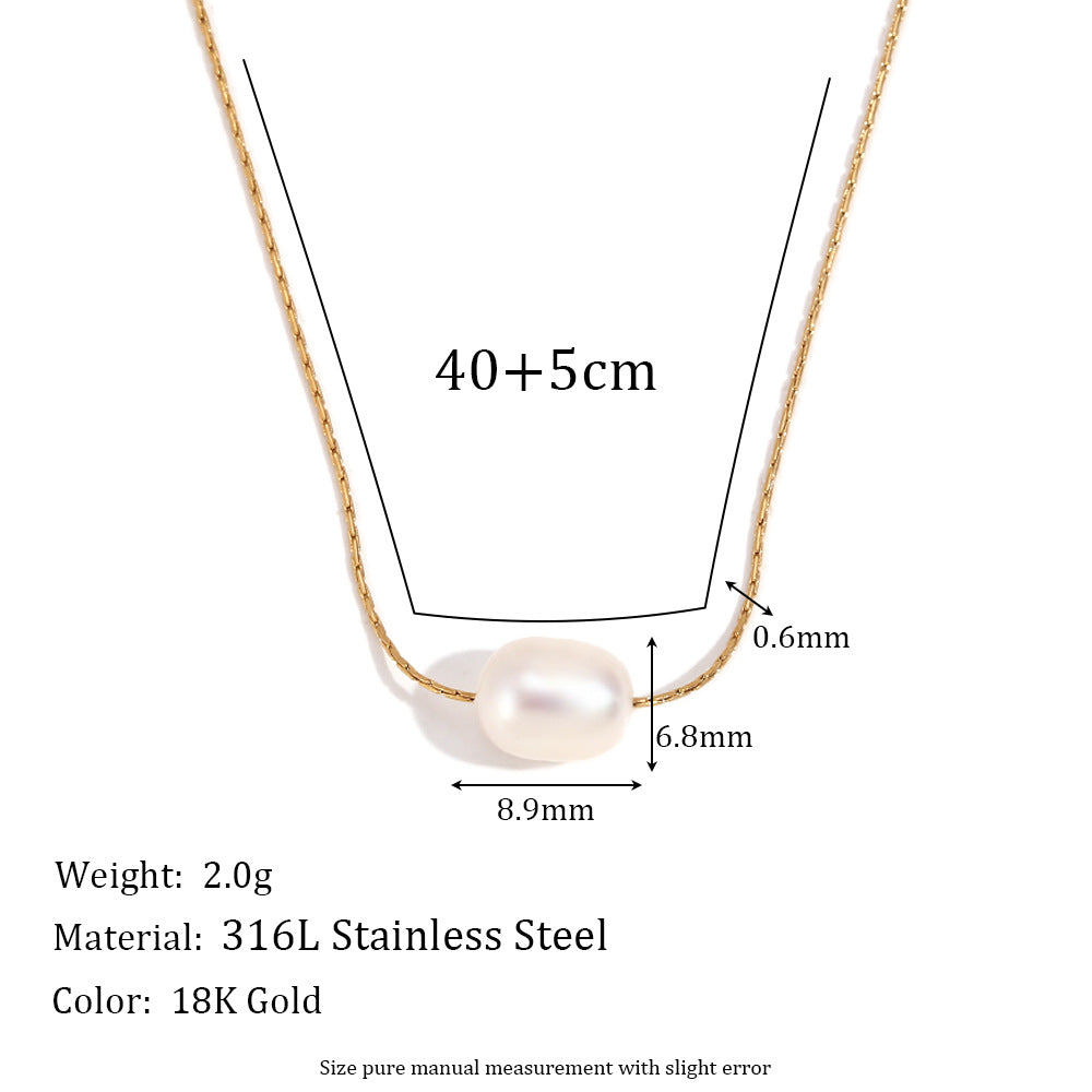 Jean Dainty Stone Necklace - Simple Freshwater Pearl Chain - Gold [BLXFEM4K]