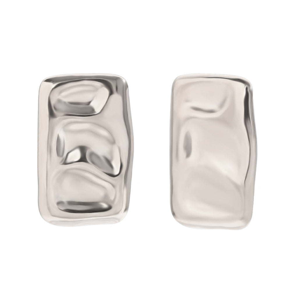 Miliani Irregular Geometric Earrings - Irregular Rectangle Palette Stud Earrings - Steel [A4SBQD7B]