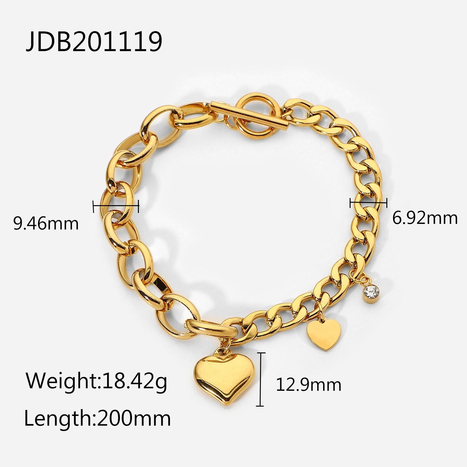 Avielle Zircon Heart Link Bracelet - JDB201119 [S0TT4X1O]