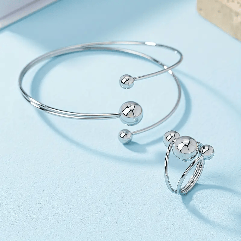 Ryann Layered Ball Jewelry Set - Silver