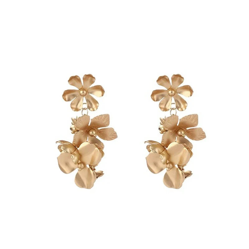 Malka Floral Statement Drop Earrings - Gold Plated