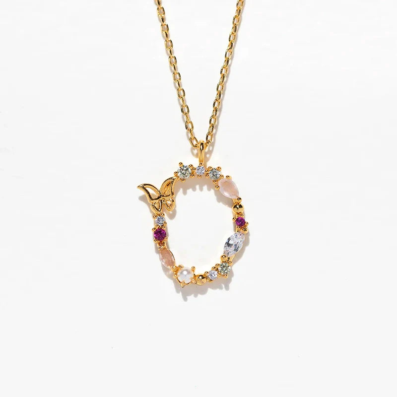 Joelle Golden Butterfly Initial Necklace - O Initial