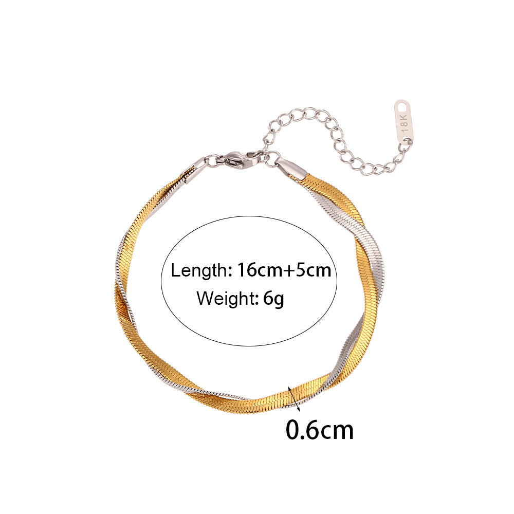Verena Braided Fishbone Necklace - Double Layer Bracelet - Gold and Silver [SBSK53O1]