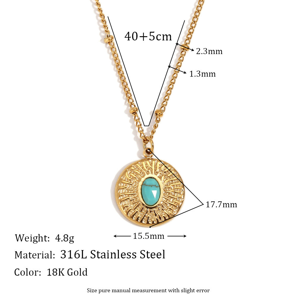 Jean Dainty Stone Necklace - Hammered Turquoise Tag - Gold [WPNV24NL]