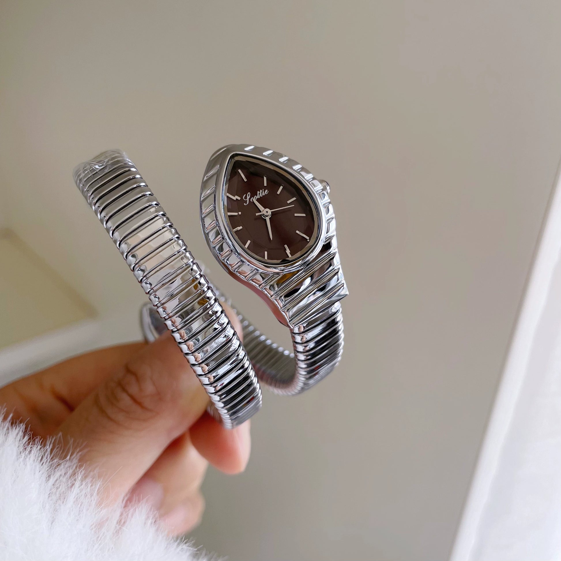 Milagros Coiled Serpent Watch - Silver Case Purple Dial [2YRR4PZT]