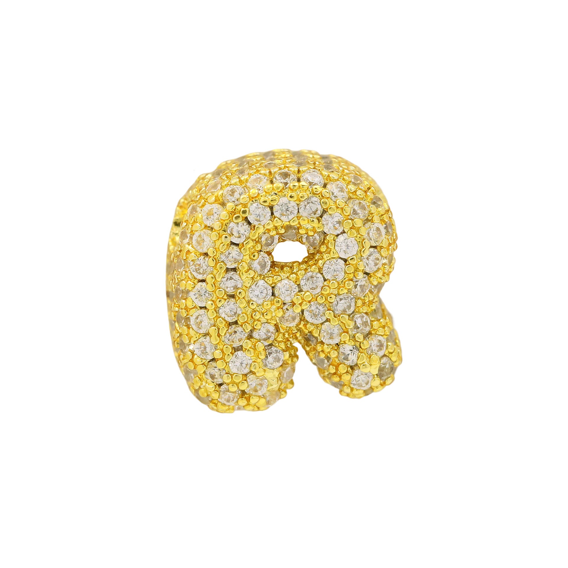 Jehlani Zircon Bubble Letter Necklace - Gold R Pendant [JTSBKEF4]