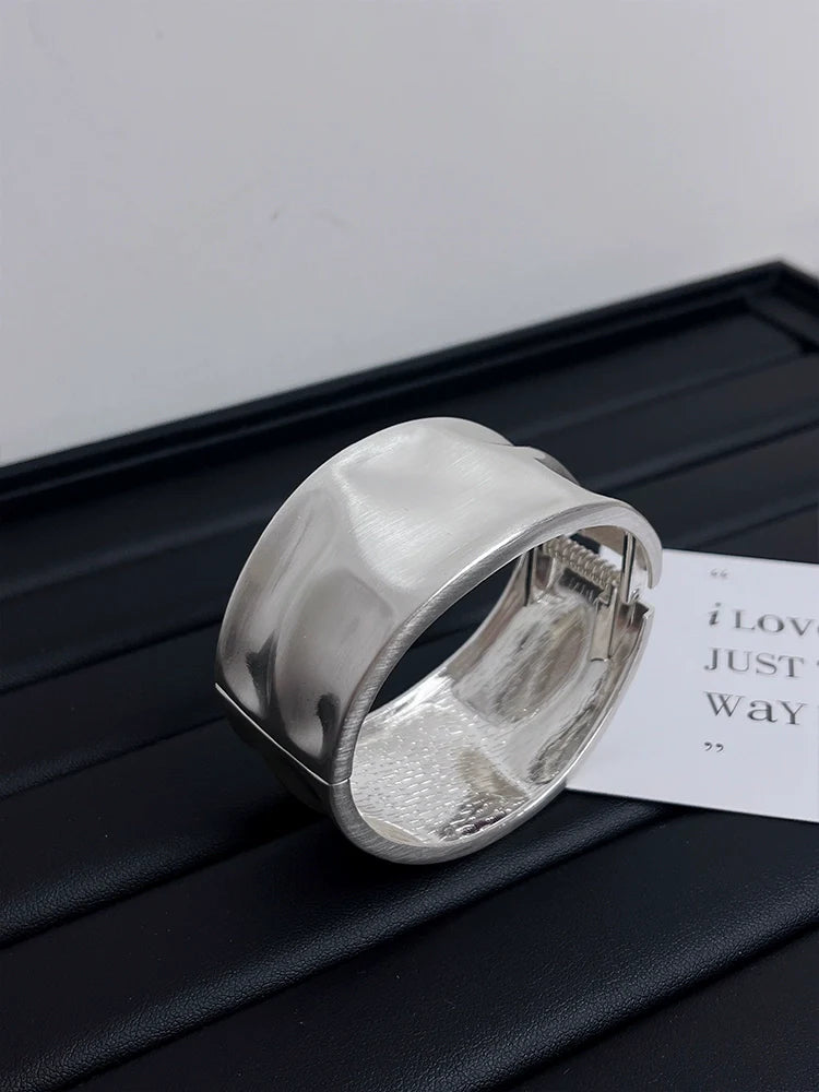 Kamryn Wide Metal Arm Cuff - Brushed Silver