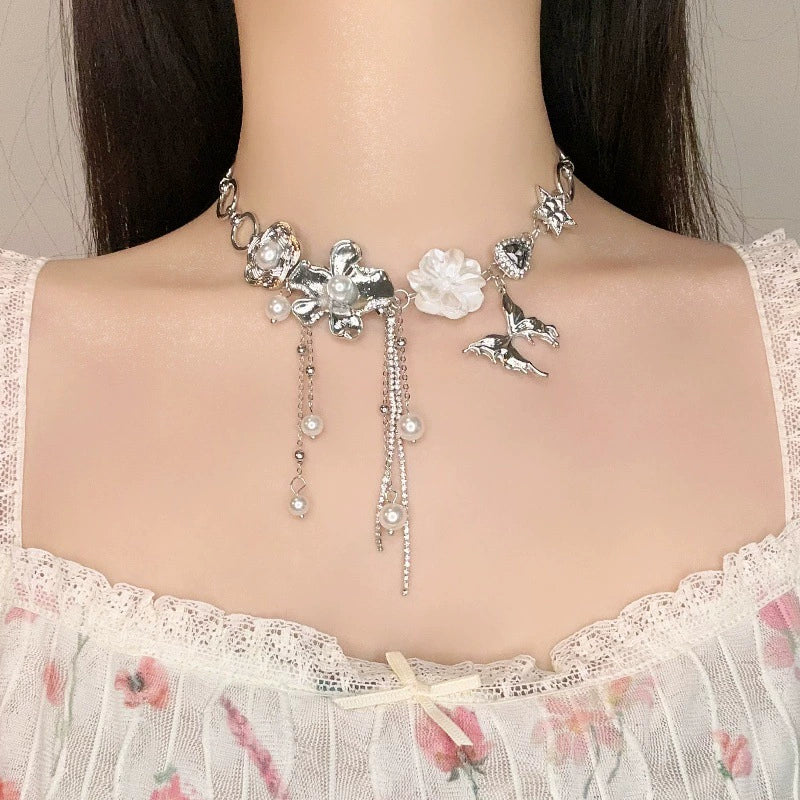 Desire Butterfly Pearl Necklace - Broken Dream Butterfly Flower Necklace [1Z0T16DL]