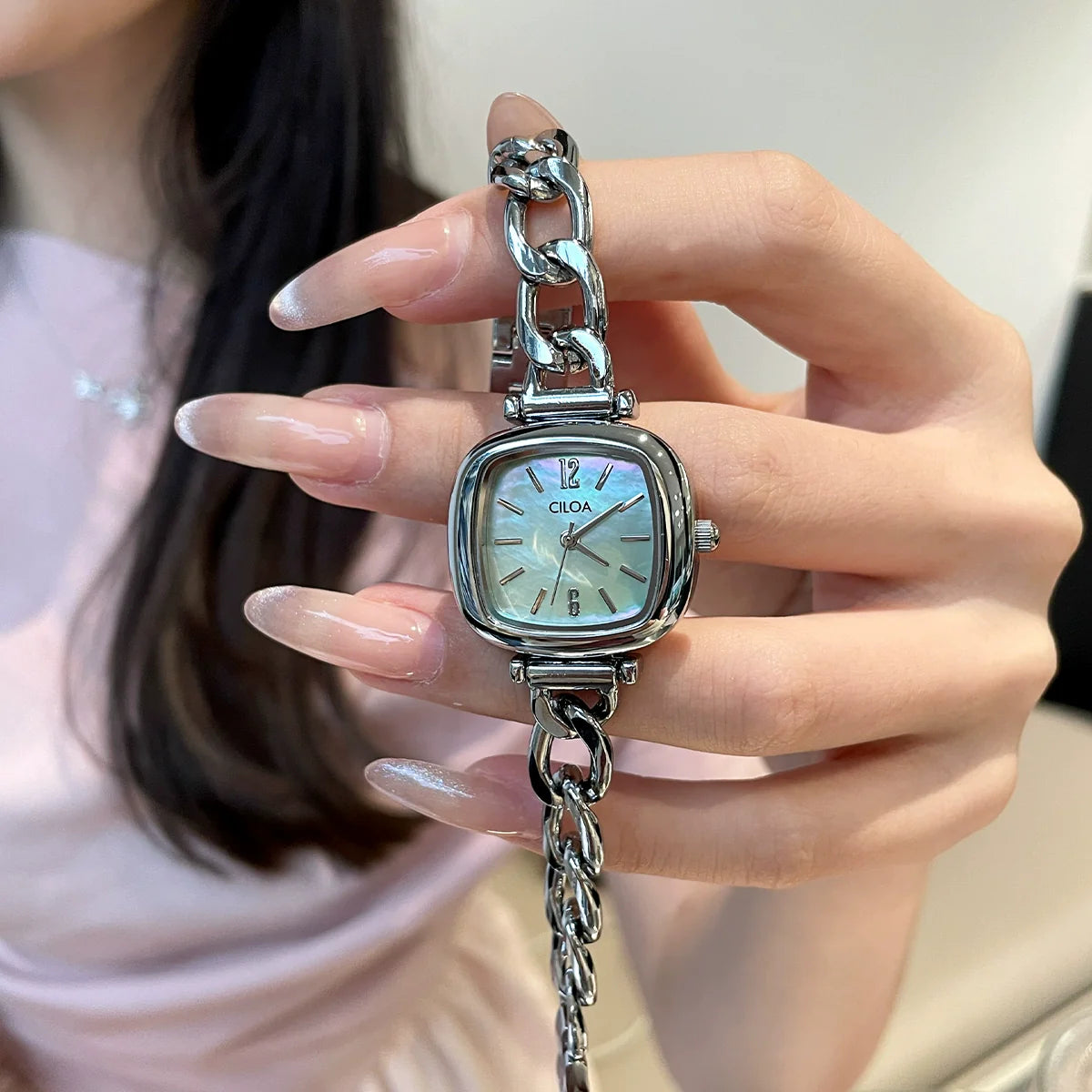 Westlynn Elegant Barrel Watch - Silver Mother-of-pearl Blue