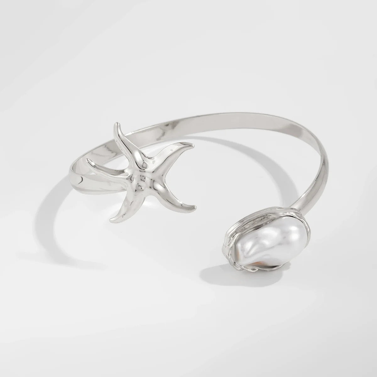 Jewell Ocean Cuff Bracelet - Silver Starfish Imitation Pearl