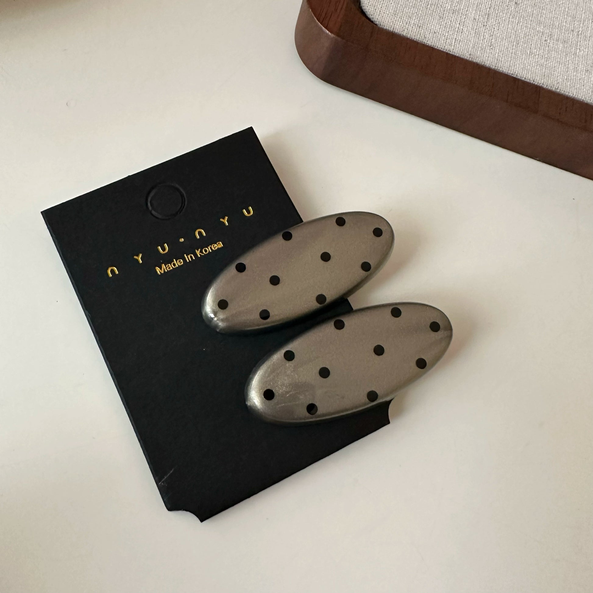 Aditi Polka Dot Hair Clip - Grey (Pair) [HOHJ9S92]