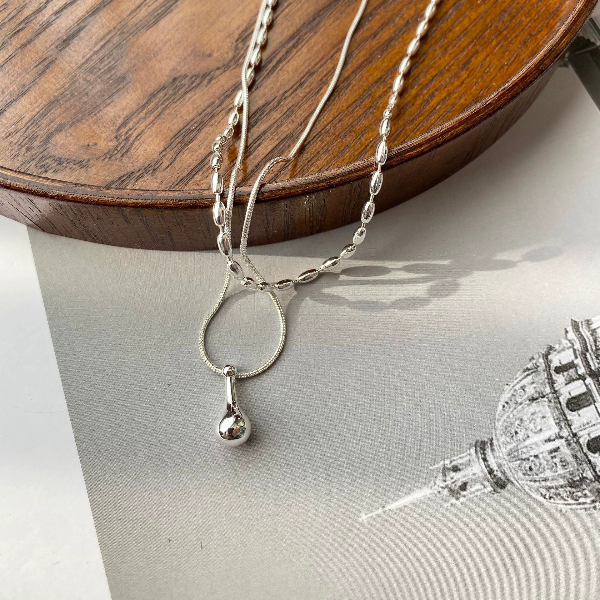 Aahana Layered Waterdrop Necklace - Waterdrop Double Layer Necklace