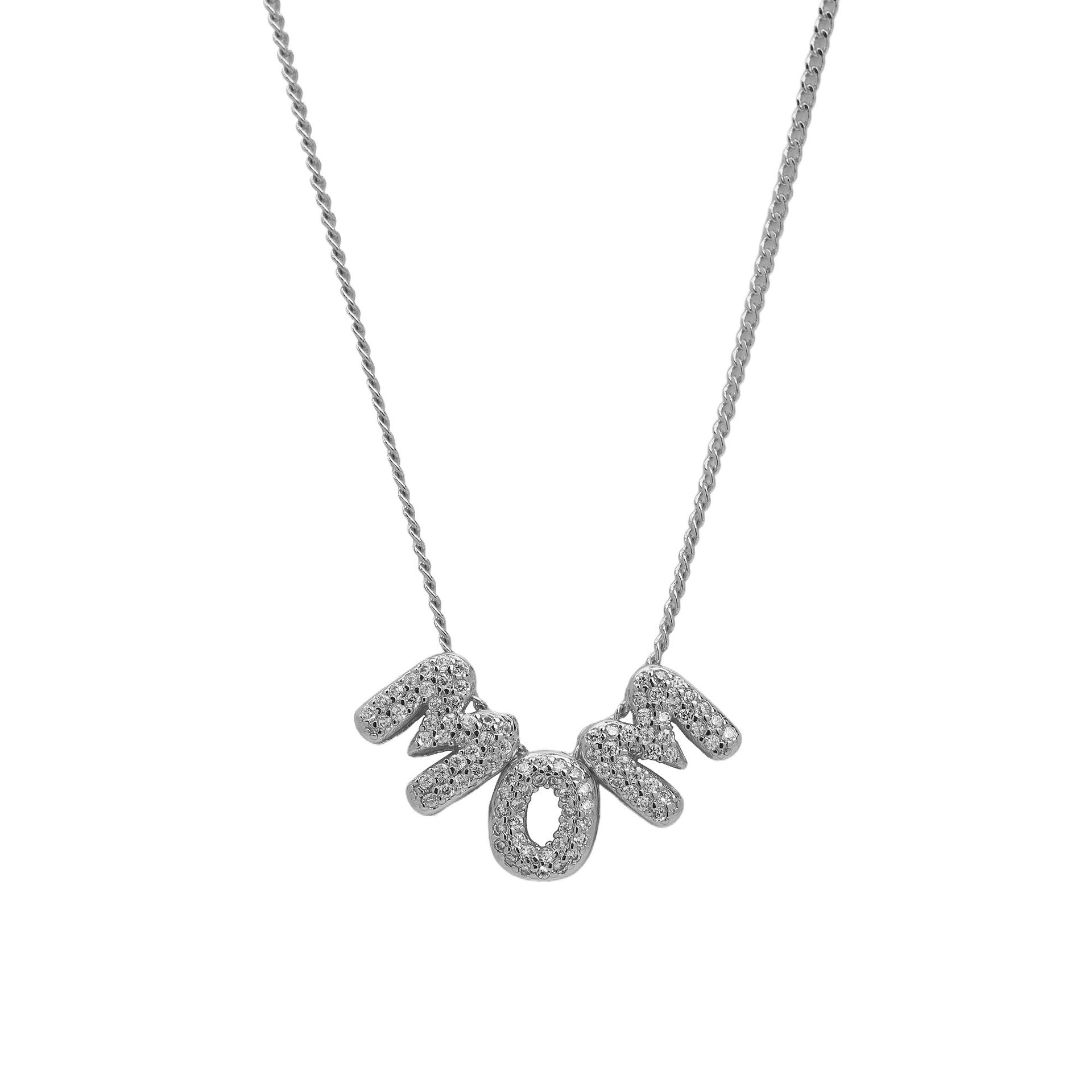 Beautiful Zircon Letter Necklace - Mom Silver [4WQ6QY4Q]