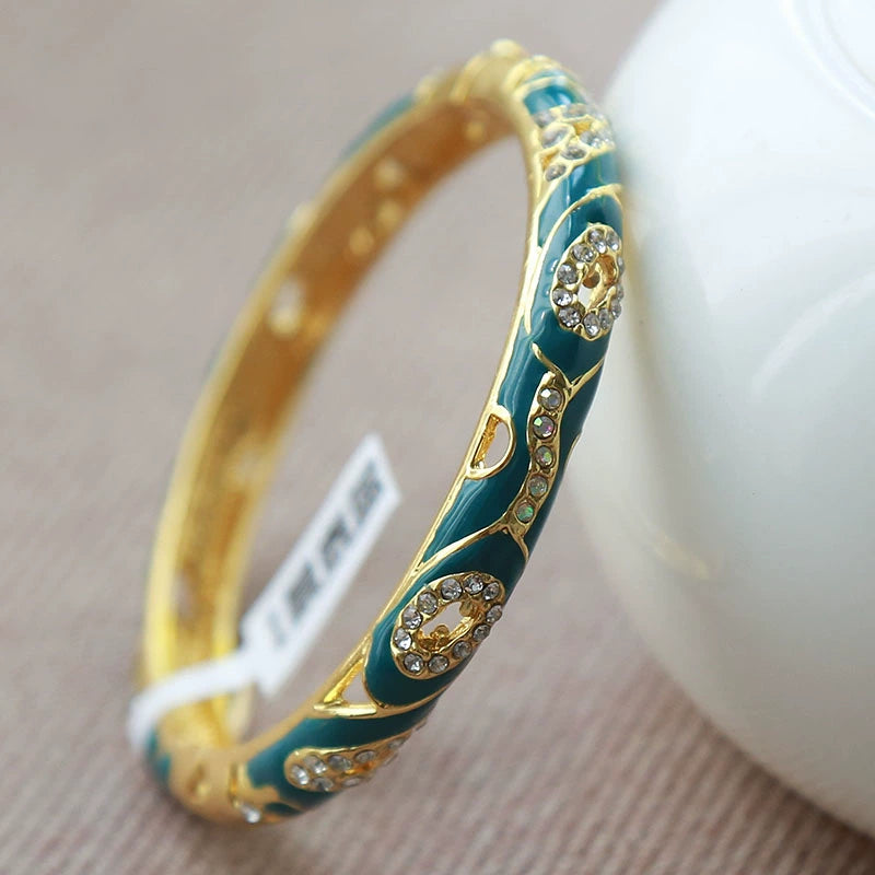 Azariyah Cloisonné Diamond Bangle - Peacock Blue (Slender Wrist Fit) [EHKN77OH]