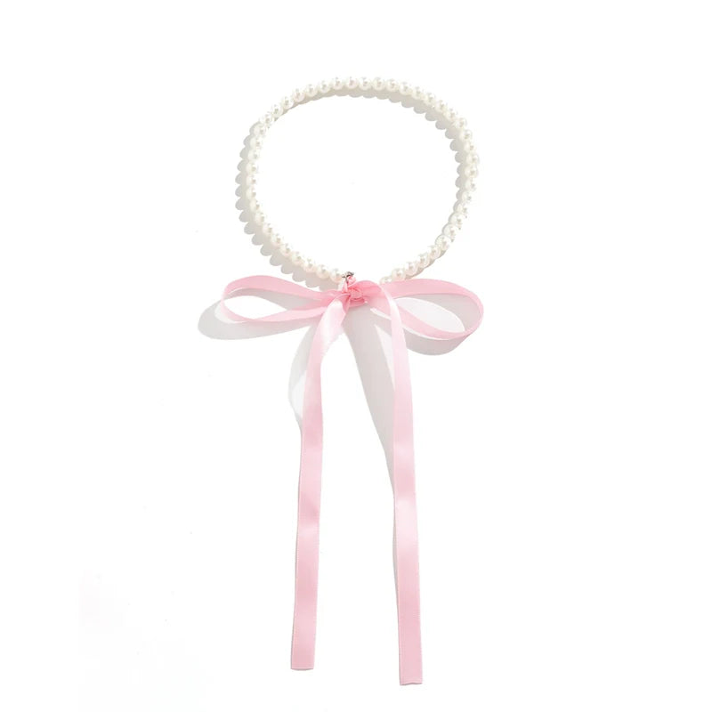 Krisha Pearl Ribbon Set - Necklace Pink