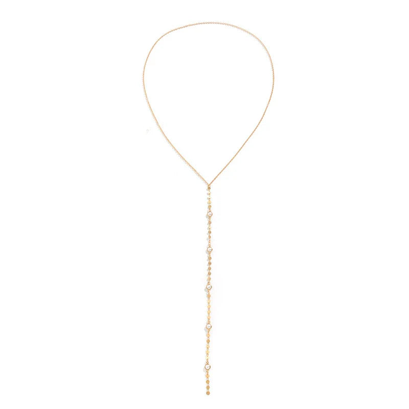 Sonya Long Pendant Necklace - Faux Pearl Gold