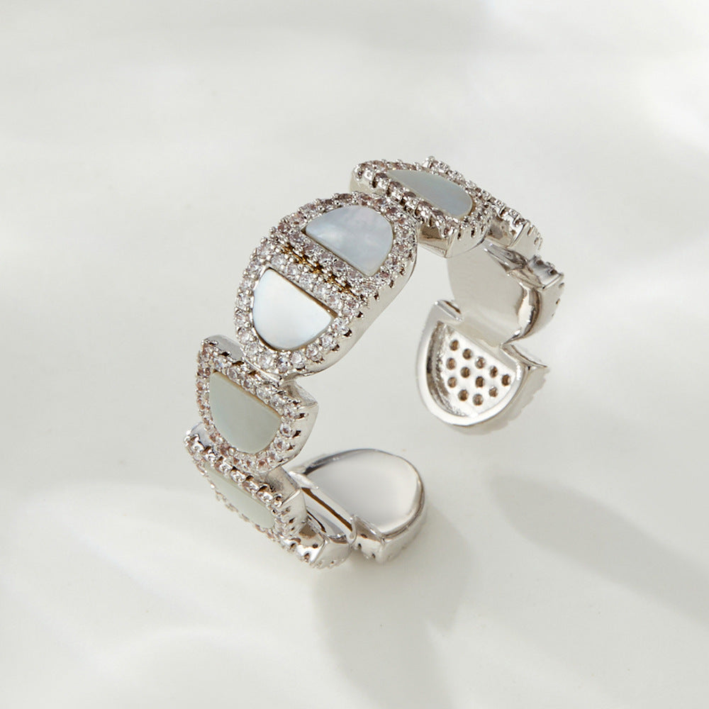 Noora Mother-of-Pearl Open Ring - Gold Tone [BQZ06GMT]