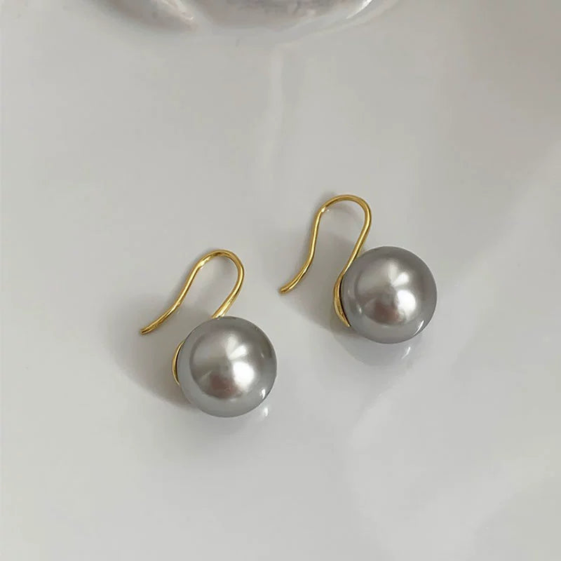 Oriana Pearl Drop Earrings - Silver Grey Pearl 12mm (Silver Hook)