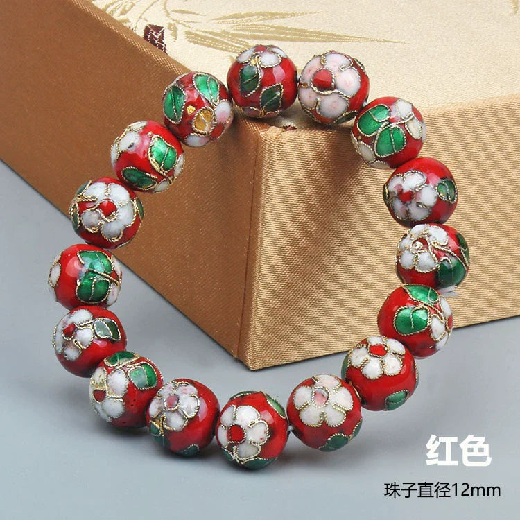 Azuri Enamel Filigree Bracelet - Red 1.2cm (16 beads)