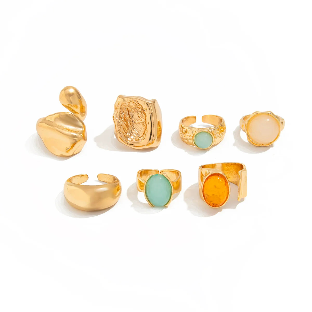 Savannah Gemstone Stacking Ring Set - Light Gold (7 Pcs)