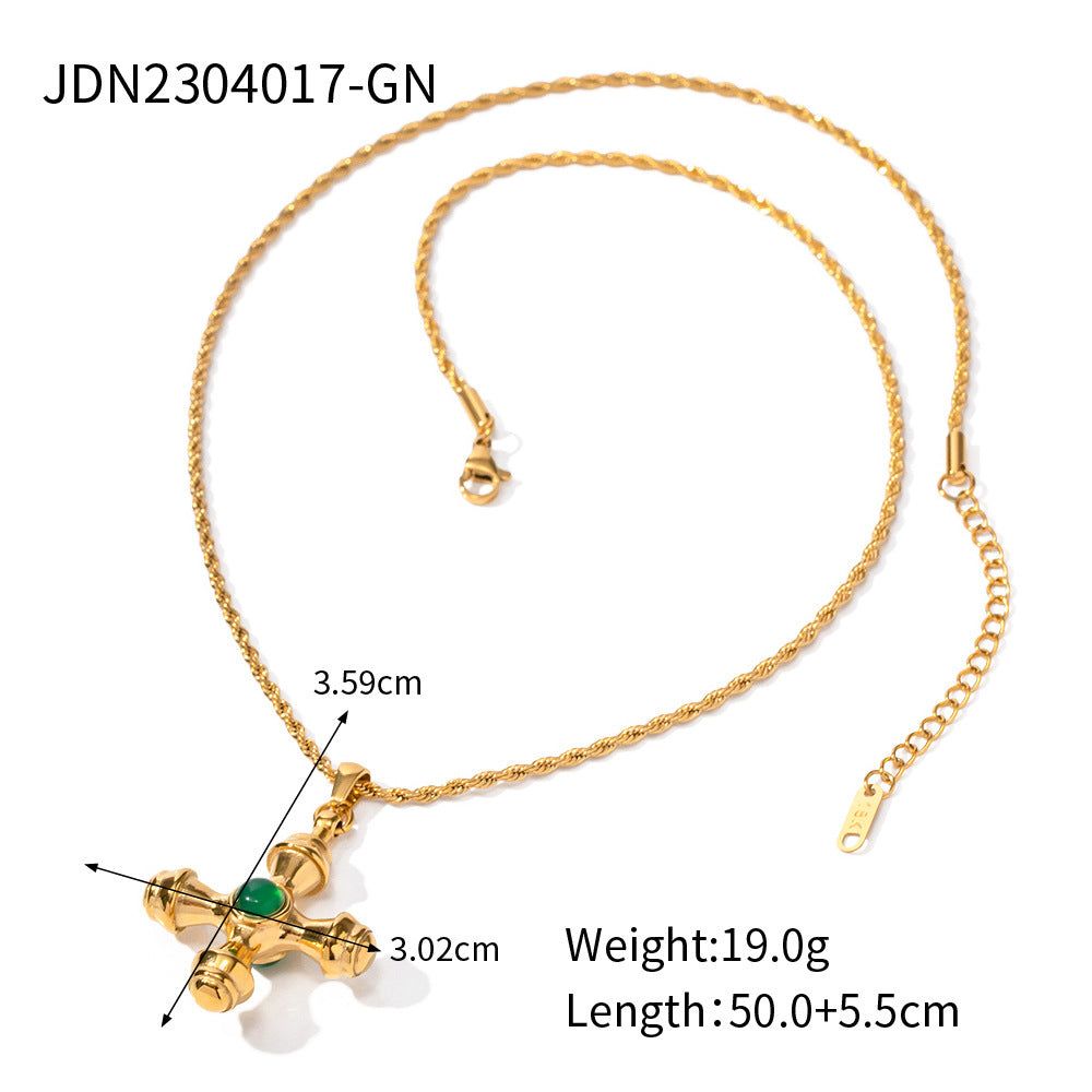 Seven Tiger Eye Cross Necklace - Dark Tiger Eye [KO7X54ZZ]