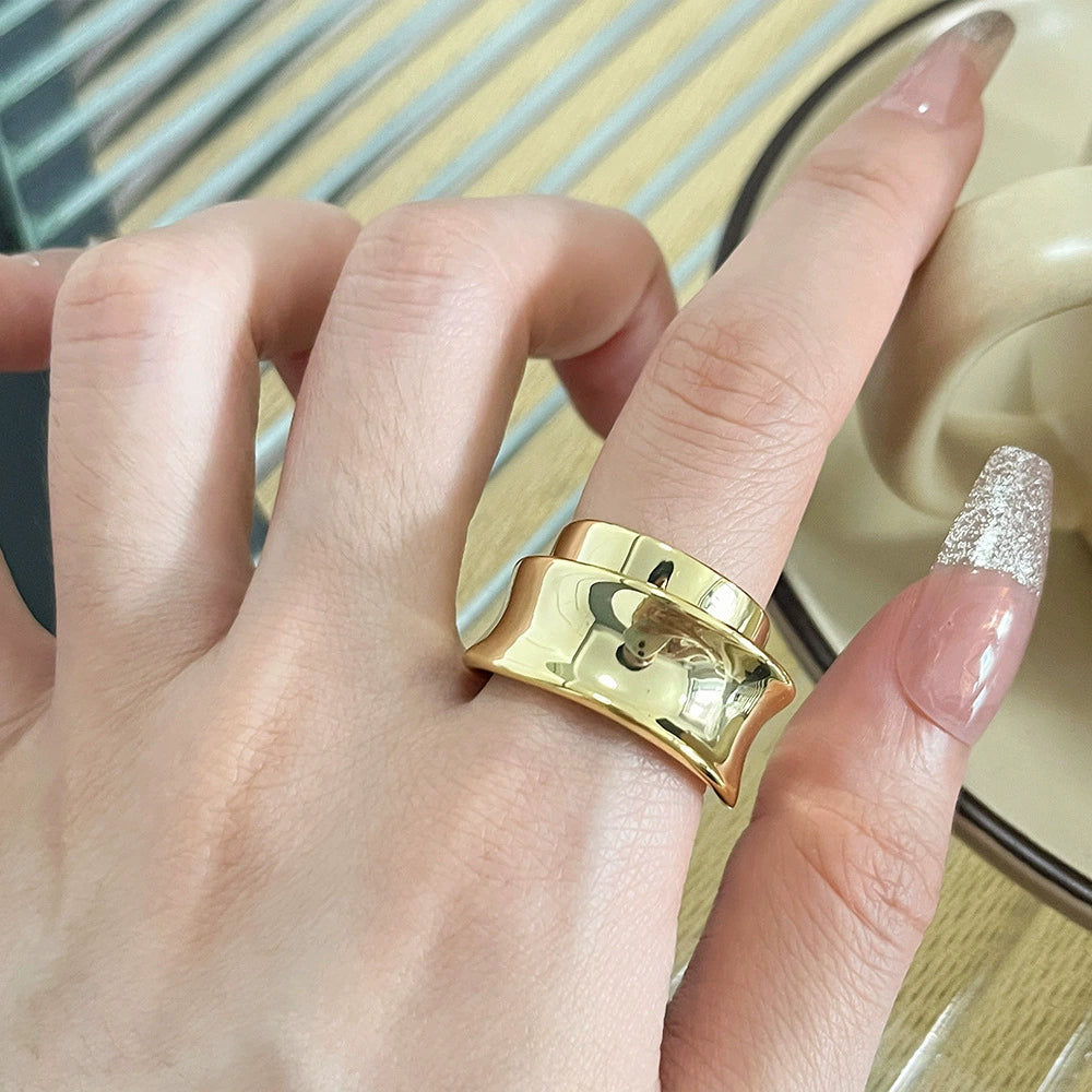 Iylah Abstract Layered Ring - Gold Irregular Geometric Double-Layer Ring [JLU9JFHI]