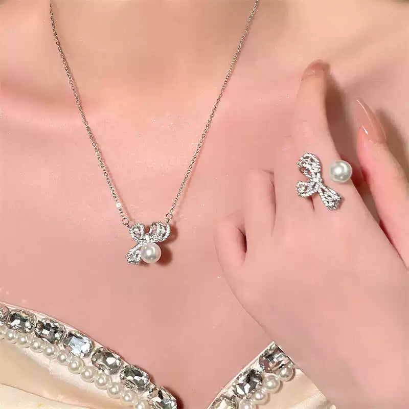 Eliana Delicate Pearl Bow Jewelry - Necklace Style [750R6D6V]