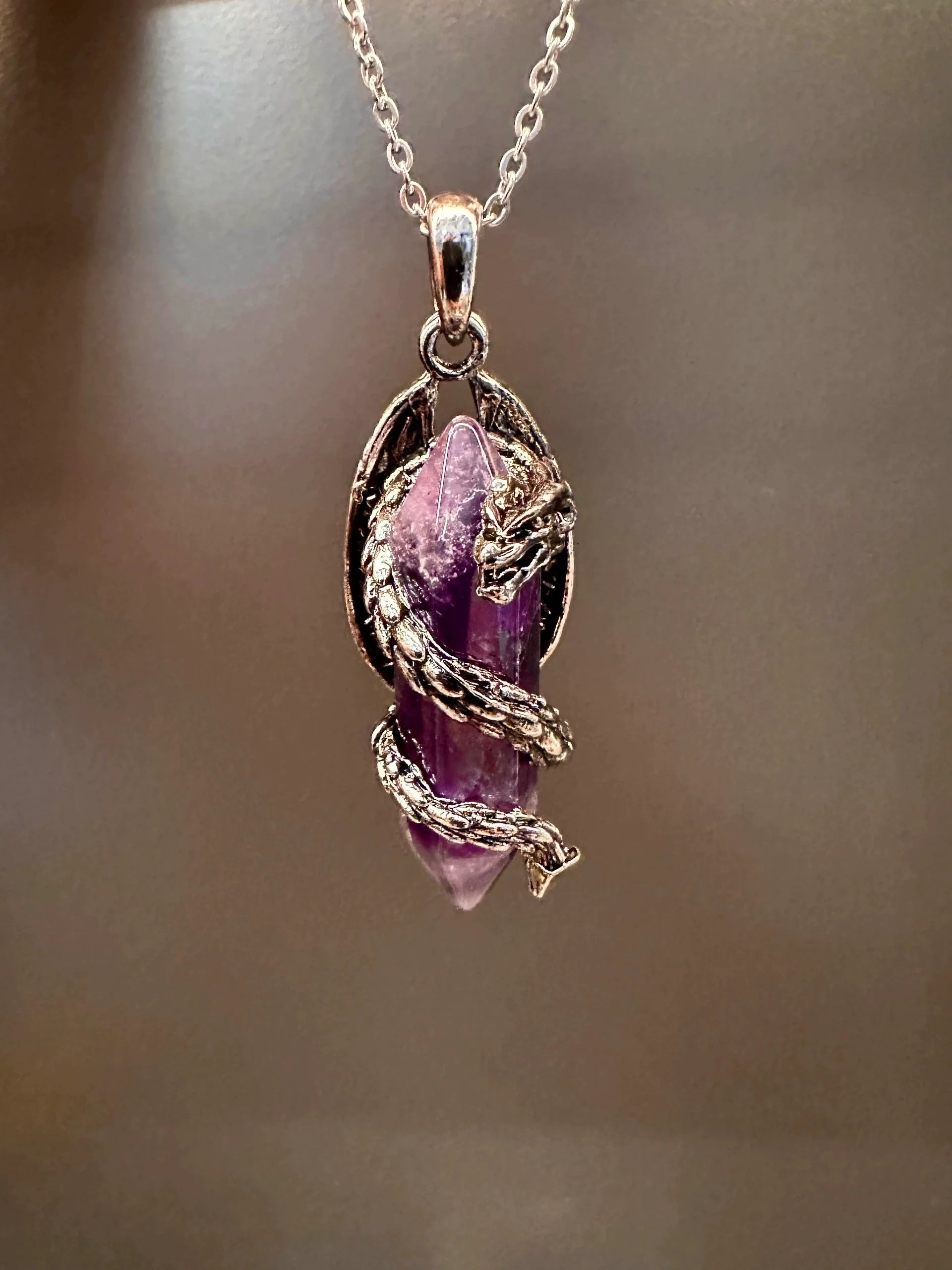 Calliope Vintage Dragon Crystal Necklace - Amethyst