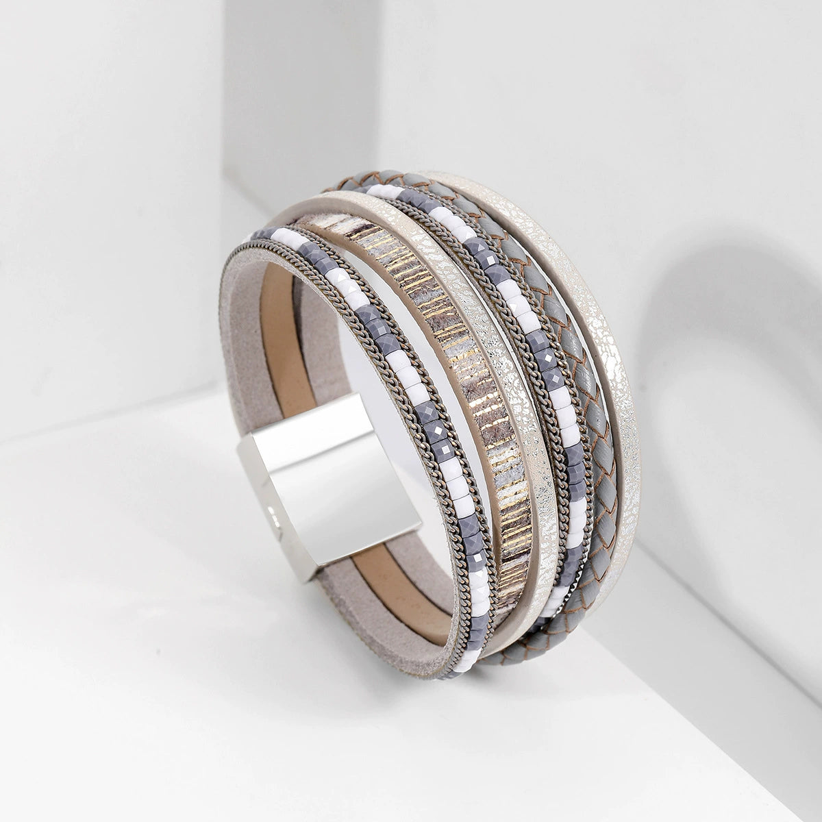 Georgia Woven Leather Bracelet - Gray [INZPDEL5]