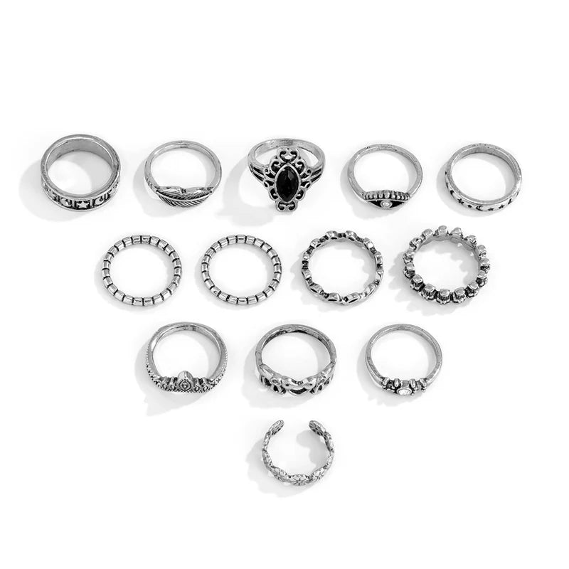 Shaira Gilded Ring Set - Antique Silver