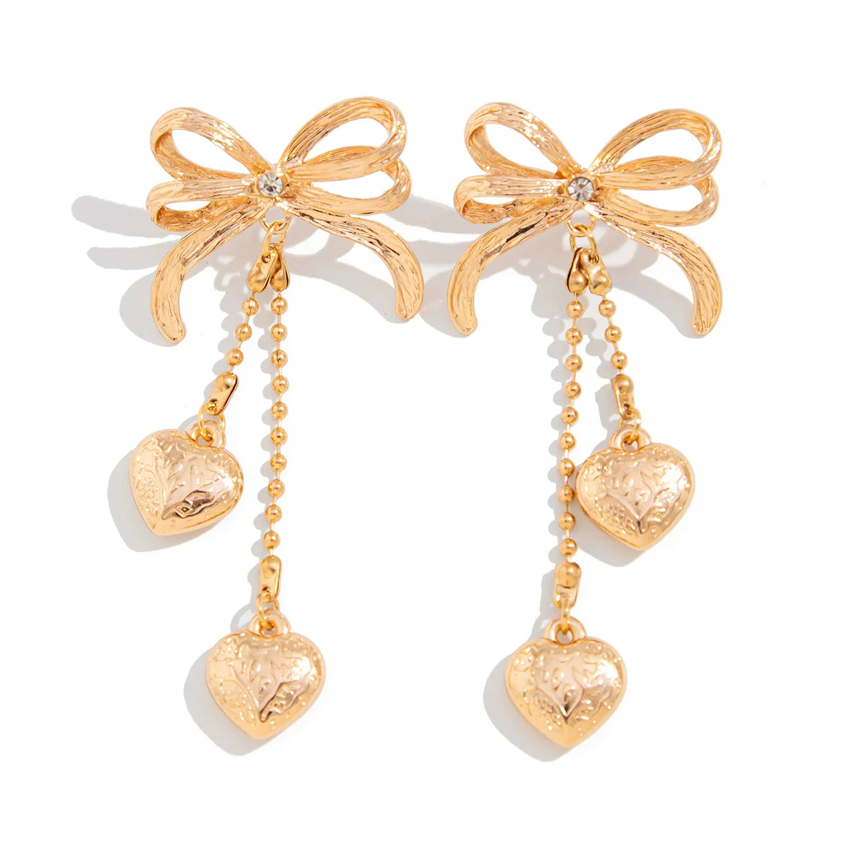 Jodi Heart Bow Tassel Studs - Gold